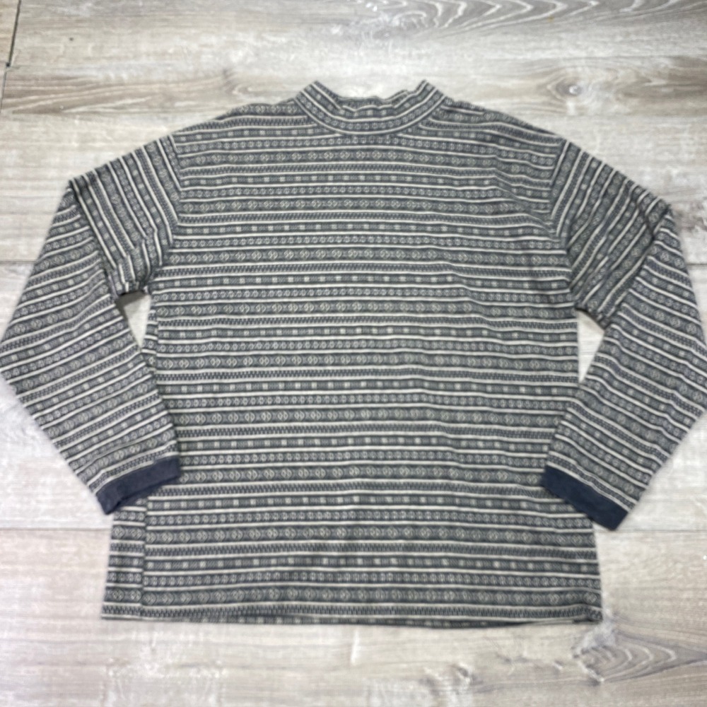 L.L. Bean Mock Neck Sweater Mens Large Made USA Jacquard Knit Cotton Gray
